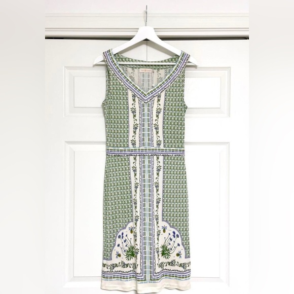 TORY BURCH Dress, Talía Botanical Knee-Length Green Silk Runway Dress, EUC, S - Picture 3 of 4